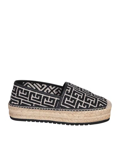 Balmain Monogram-jacquard Platform Espadrilles In Black