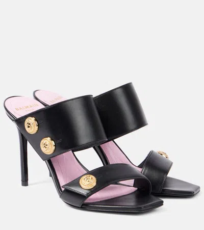 Balmain Smooth Leather Eva Mules In In Black