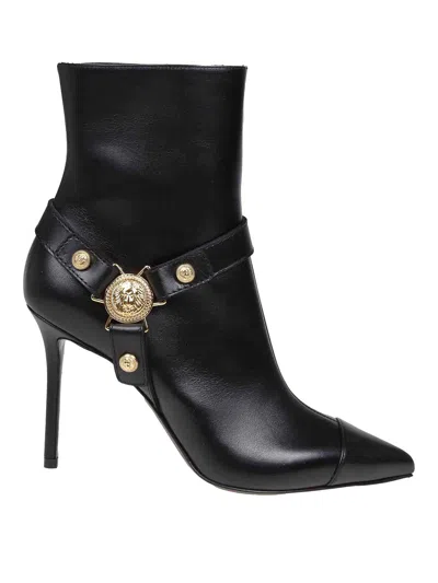 Balmain Heeled Calfskin Eva Ankle Boots In Black
