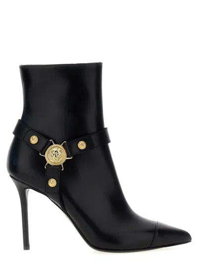 Balmain Heeled Calfskin Eva Ankle Boots In Black