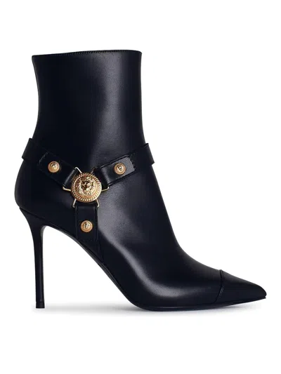 Balmain Heeled Calfskin Eva Ankle Boots In Black