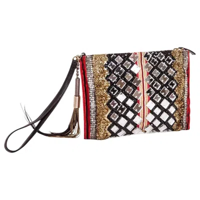 Pre-owned Balmain Evening Clutch In Lame Gold Fabric And Embroideries In Brown
