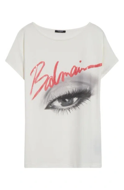 Balmain Eye Boat Neck Graphic T-shirt In White