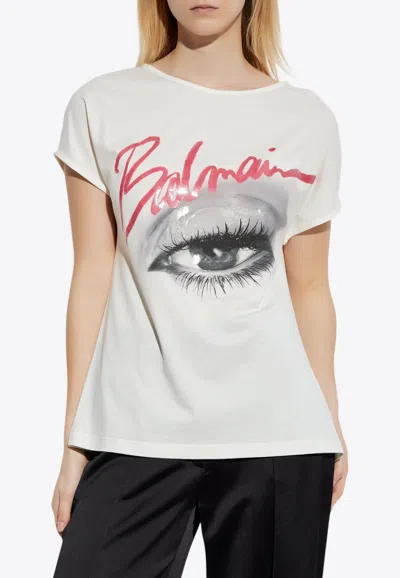 BALMAIN EYE PRINT LOGO T-SHIRT