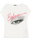 Balmain Women's Boatneck Eye Print Top In White