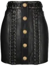 Balmain Eyelet-embellished Buttoned Leather Miniskirt In Black
