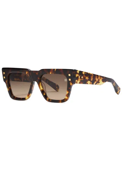 Balmain Eyewear B-army Rectangle-frame Sunglasses In Brown Havana