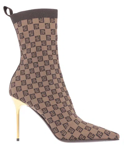 Balmain Fabric Ankle Boots In Brown