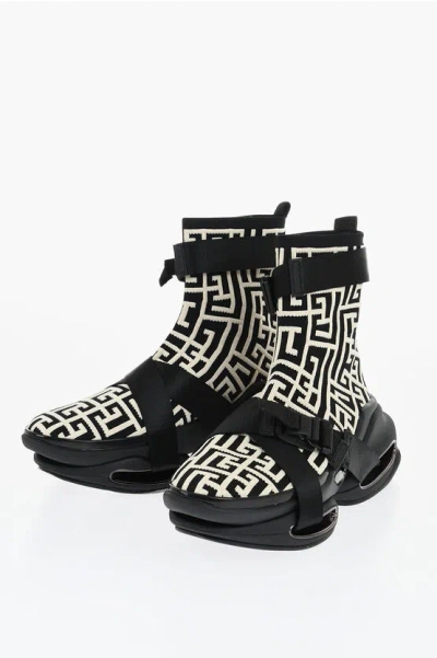 Balmain Fabric B Bold Hiking Sock Sneakers With All-over Monogram An