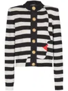 Balmain Face Mariniere Knit Strong-shoulder Cardigan In Black