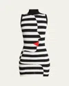 Balmain Asymmetric Stripes Mini Dress In Black Multi