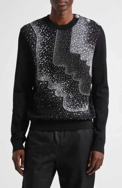 Balmain Faces Jacquard Knit Sweater In Black Multi