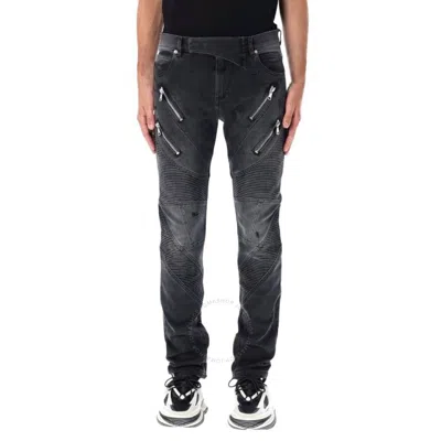 BALMAIN BALMAIN FADED DENIM BIKER JEANS