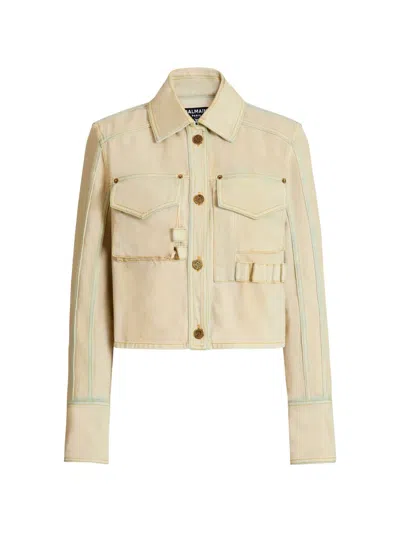Balmain Faded Denim Jacket In Neutral