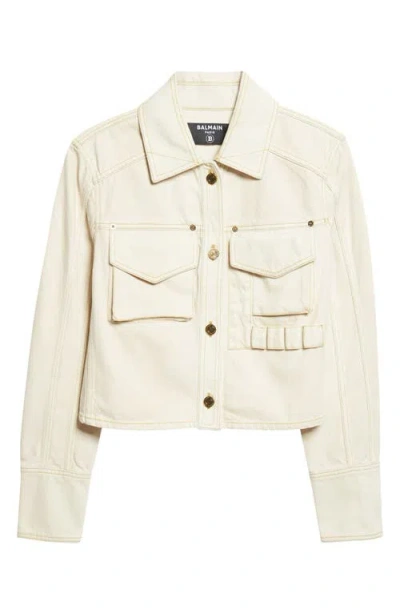 Balmain Faded Denim Jacket In White