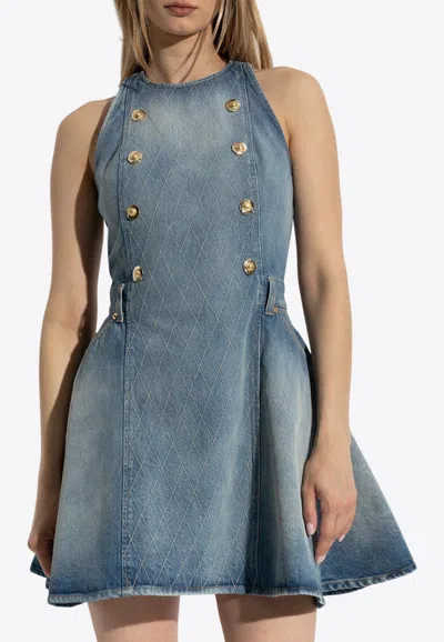 BALMAIN FADED DENIM MINI DRESS