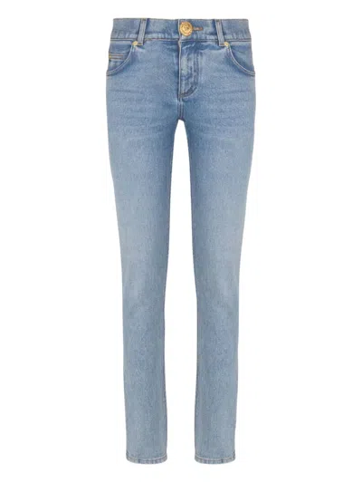 Balmain Faded-wash Button-embellished Jeans In Blue