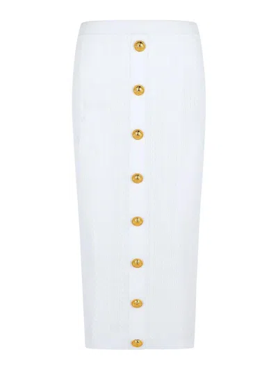 BALMAIN LONG SKIRT IN WHITE VISCOSE BLEND