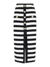 Balmain Striped Cotton Blend Jersey Long Skirt In Black