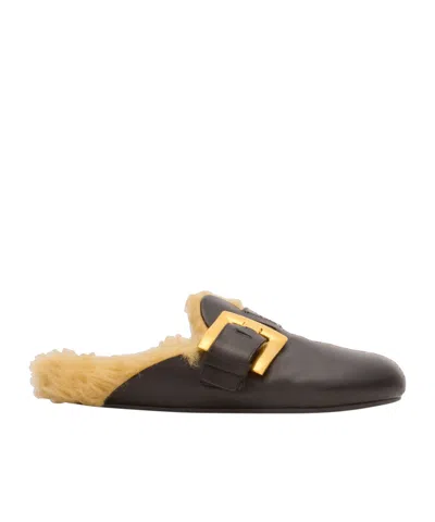 Balmain Faux Fur-lined Mules In Black