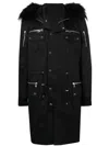 Balmain Faux-fur Trim Parka In Schwarz