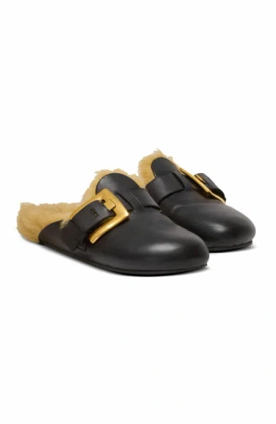 Balmain Faux Fur-lined Mules In Black