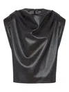 Balmain Drapiertes Oberteil Aus Faux-leder In Black
