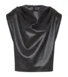 Balmain Drapiertes Oberteil Aus Faux-leder In Black