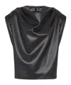Balmain Drapiertes Oberteil Aus Faux-leder In Black