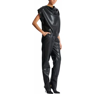 BALMAIN BALMAIN FAUX LEATHER DRAPED TOP