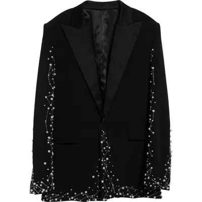 Balmain Faux Pearl & Crystal Constellation Dinner Jacket In Black/crystal