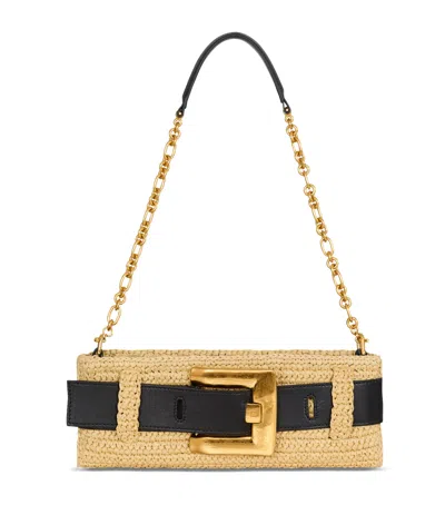 Balmain Faux Raffia Anthem Clutch Bag In Sand