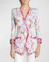 BALMAIN FEATHER-PRINT COLLARLESS LONG DOUBLE-BREASTED JACKET