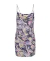 Balmain Short Satin Slip Dress With Feather Print In Gray