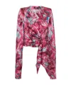 Balmain Feather-print Silk Blouse In Red