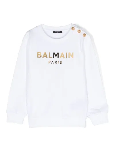 Balmain Kids' Logo-print Cotton Sweatshirt In White