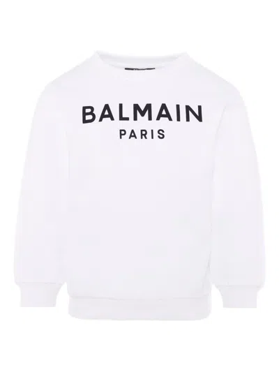 Balmain Kids' Felpa Con Logo In White