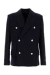 Balmain Blue Double-breasted Coat With Logo Buttons
