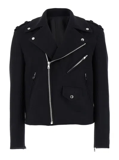 Balmain Felted Wool Peacoat In Black