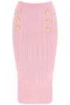 BALMAIN FEMININE EMBOSSED KNIT MIDI SKIRT IN PINK FOR SS24