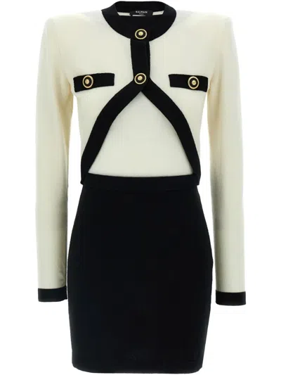 Balmain 2-tone Knit Dress With Faux Waistcoat Design In Black