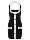 Balmain Black Dress With Square Neckline And Decorative Buttons In Viscose Blend Women In Black