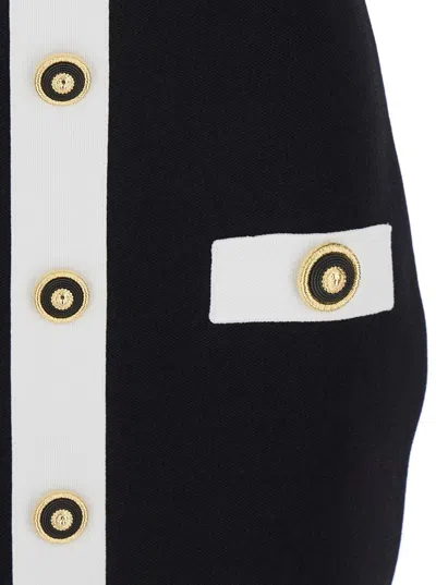 Balmain Black Dress With Square Neckline And Decorative Buttons In Viscose Blend Women
