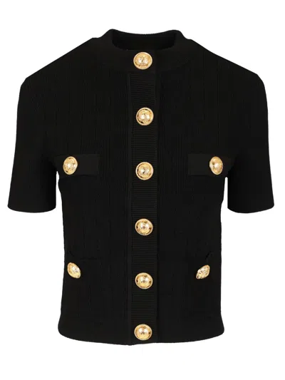 Balmain Fine Ribbed Knit Cardigan Knitwear Black