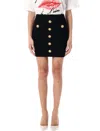 Balmain Black Mini Pencil Skirt With Jewel Buttons In Stretch Viscose Blend Woman