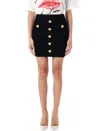 Balmain Black Mini Pencil Skirt With Jewel Buttons In Stretch Viscose Blend Woman In Black