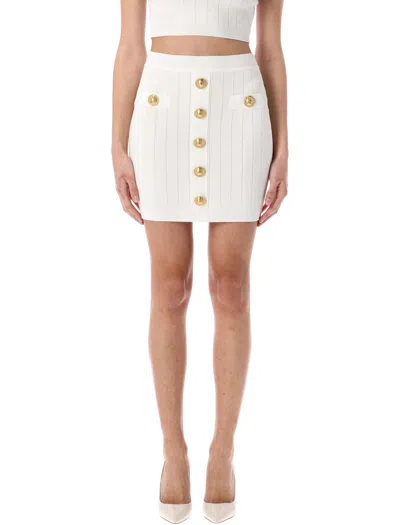 Balmain Fine Ribbed Knit Skirt In White