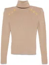 Balmain Button-trimmed Knit Turtleneck Sweater In 中性色