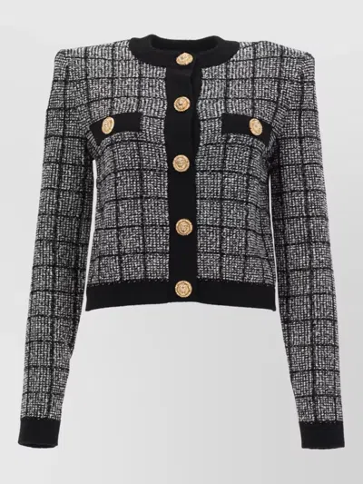 Balmain Fine-knit Cardigan Blazer In Gray