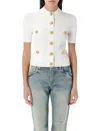Balmain Short Sleeve Buttoned Pocket Knit Cardigan In White